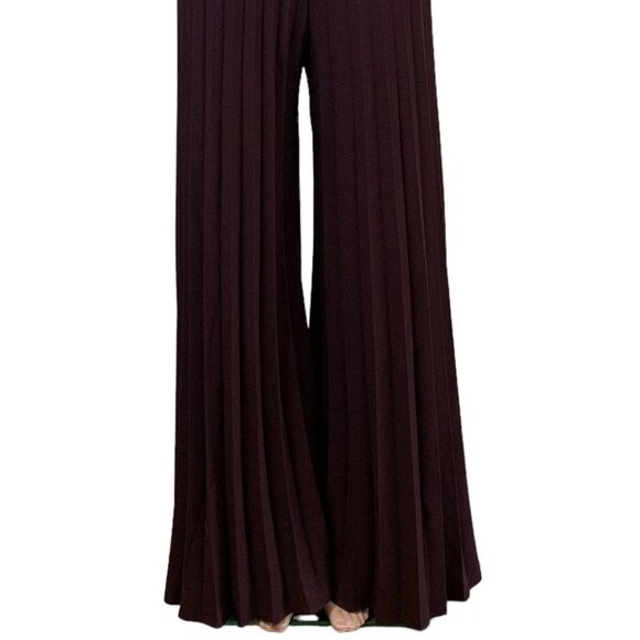 Burgundy / Wine High-Waisted Pleated Wide Leg Pants - Picture 2 of 9
